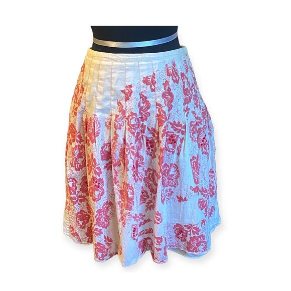 Free People Cream and Red Floral Pleated Skirt Sequin Accents Women's Size 4 - Picture 4 of 7
